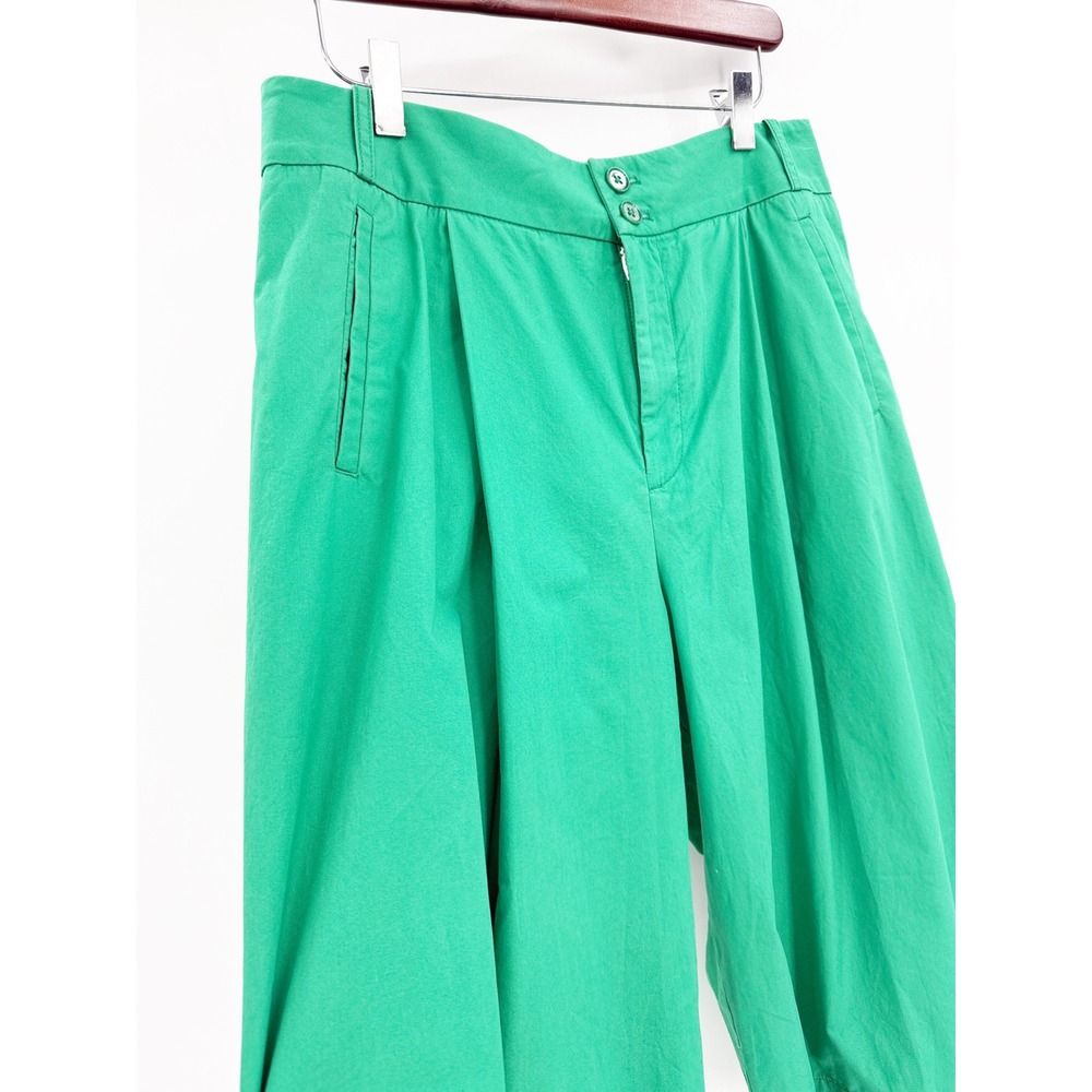 By Anthropologie Green Wide Leg Culotte Pants High Rise Cotton Cropped Size 10 - Picture 7 of 15